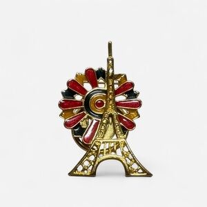 Vintage Bob Mackie Gold Tone Enamel Paris Eiffel Tower Brooch and Scarf Clip